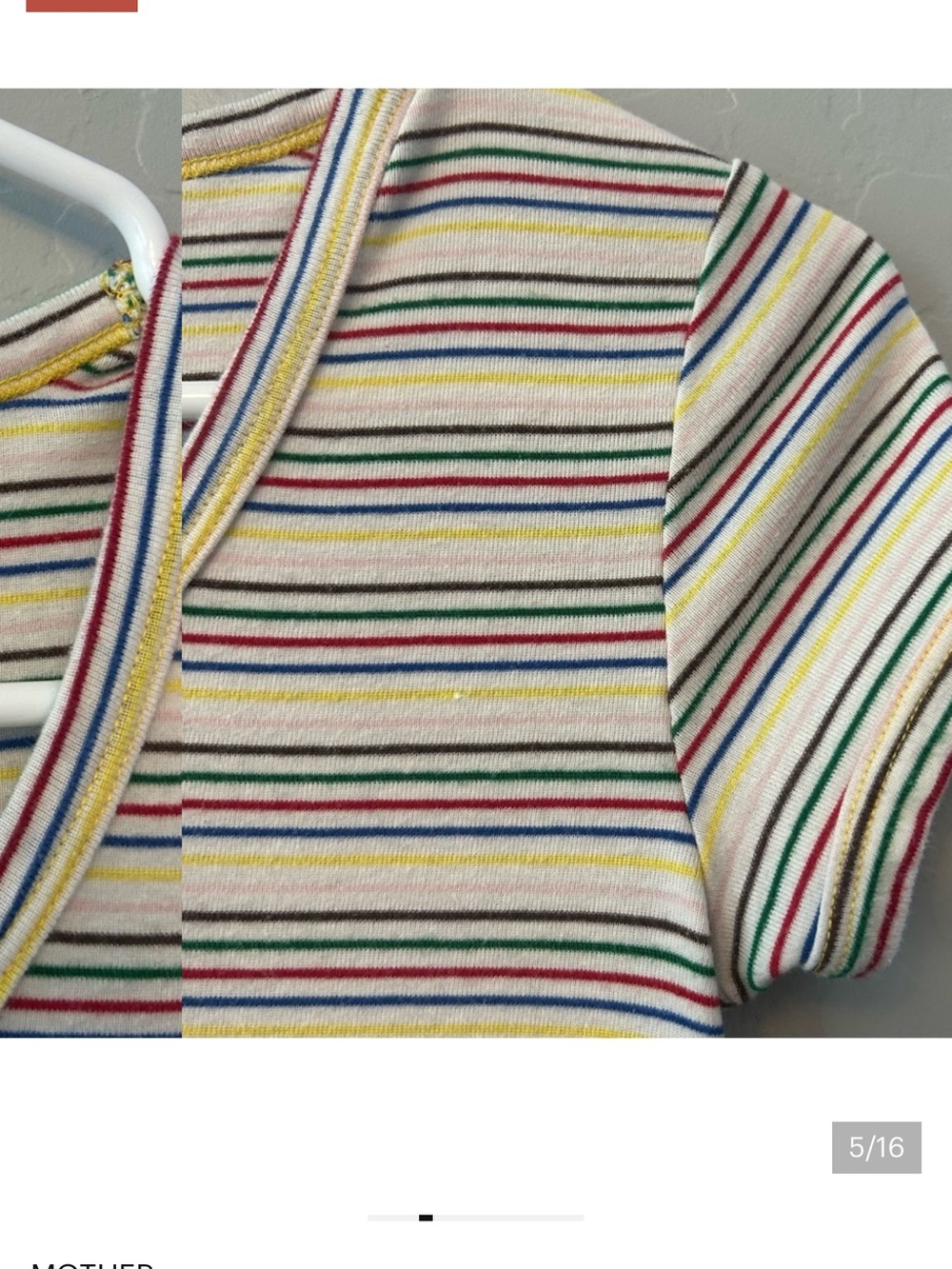 MOTHER The Itty Bitty Throwback Tee Rainbow Stripe V-Neck Large - Picture 5 of 7